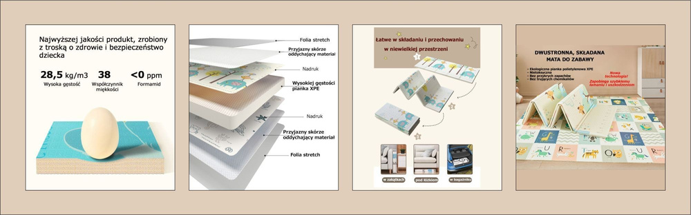 Dwustronna składana kolorowa edukacyjna piankowa mata dziecięca 180x200 cm - wodny świat